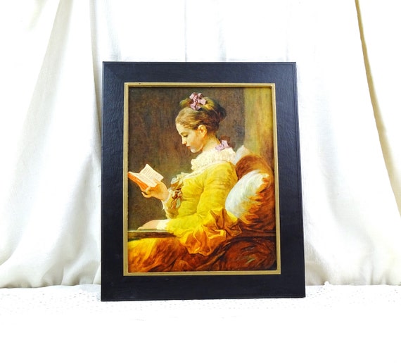 Vintage French Framed Reproduction Picture of A Young Girl Reading by Jean-Honoré Fragonard Printed in France by Difac Fetz, Old Painting