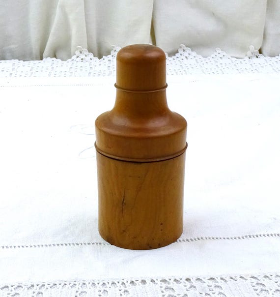 Antique French Turned Wooden Box Wood Glass Bottle Holder Vintage Treen Curio from France, Country Farmhouse Brocante Flea Market Home Decor