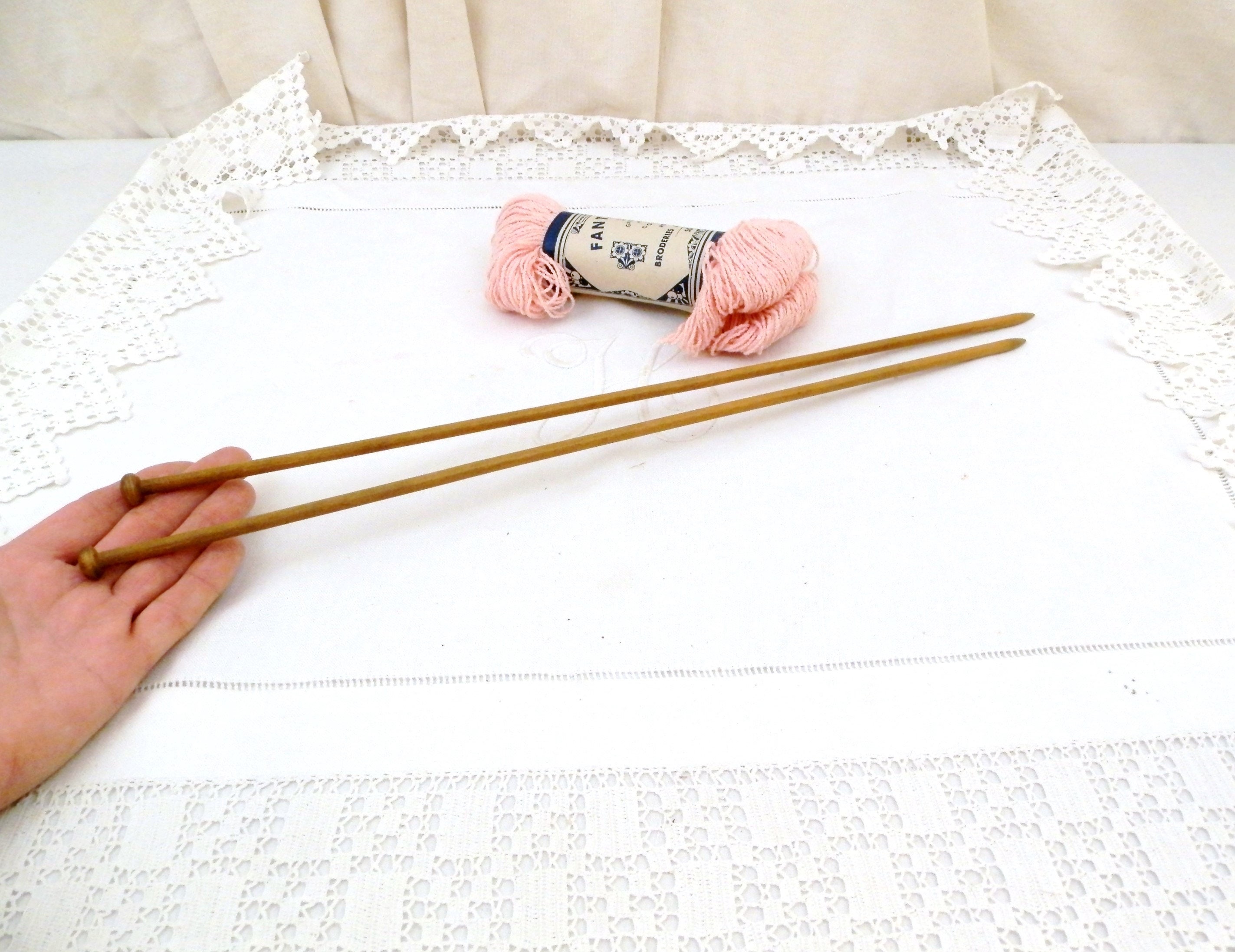 Vintage Extra Long Wooden Knitting Needles 42 cm / 16.53 in From France