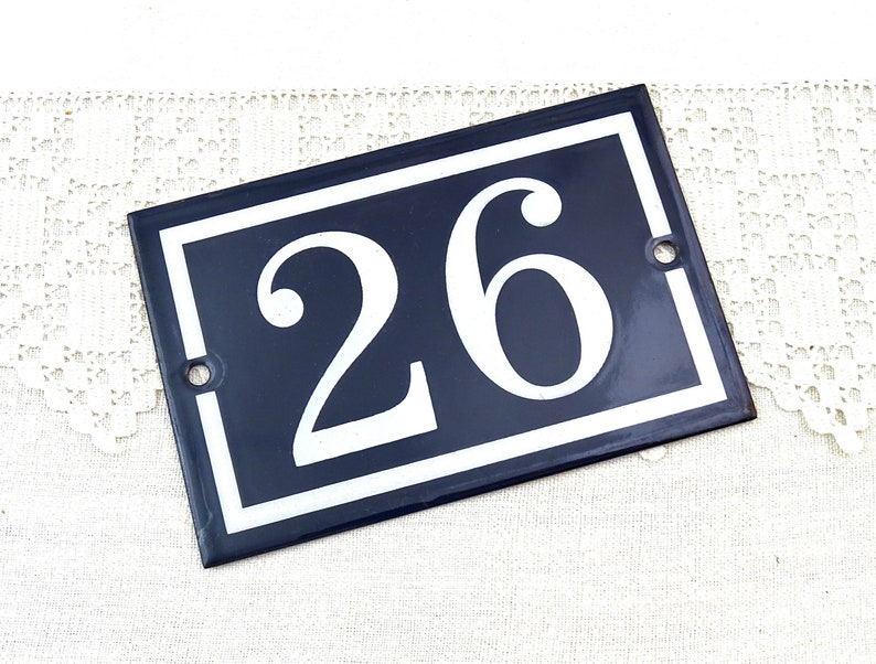 Vintage French Porcelain Enameled Metal House Sign in Blue and White Number 26, Enamelware Street Home from France, Traditional Address Sign image 1