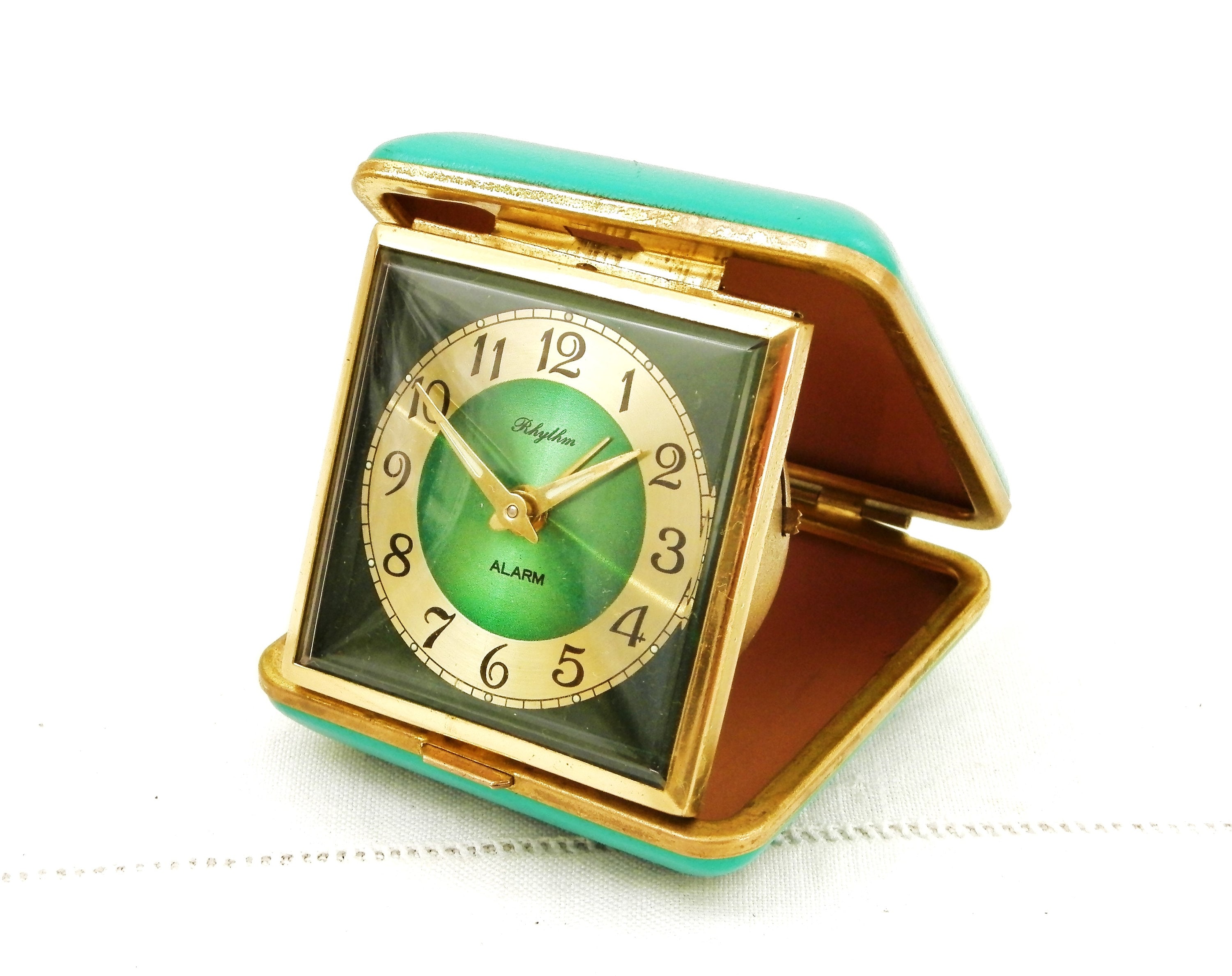 Working Vintage French Folding Turquoise Green Leather Travel