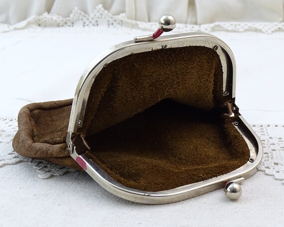 Large Antique French Leather Coin Purse with Metal Cl… - Gem