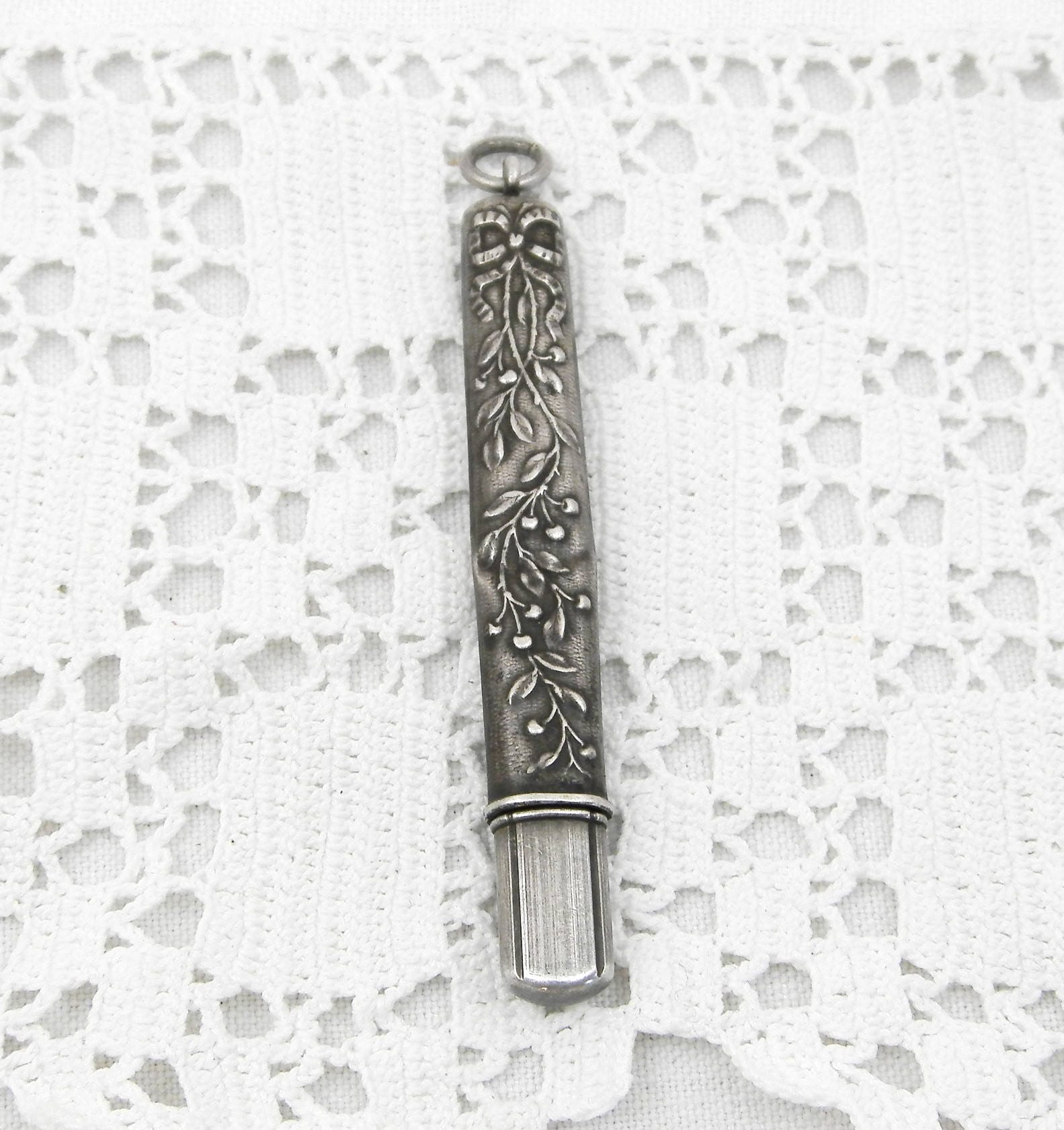 Antique French Silver Pendant Pencil Holder, Precious Metal Pen Case