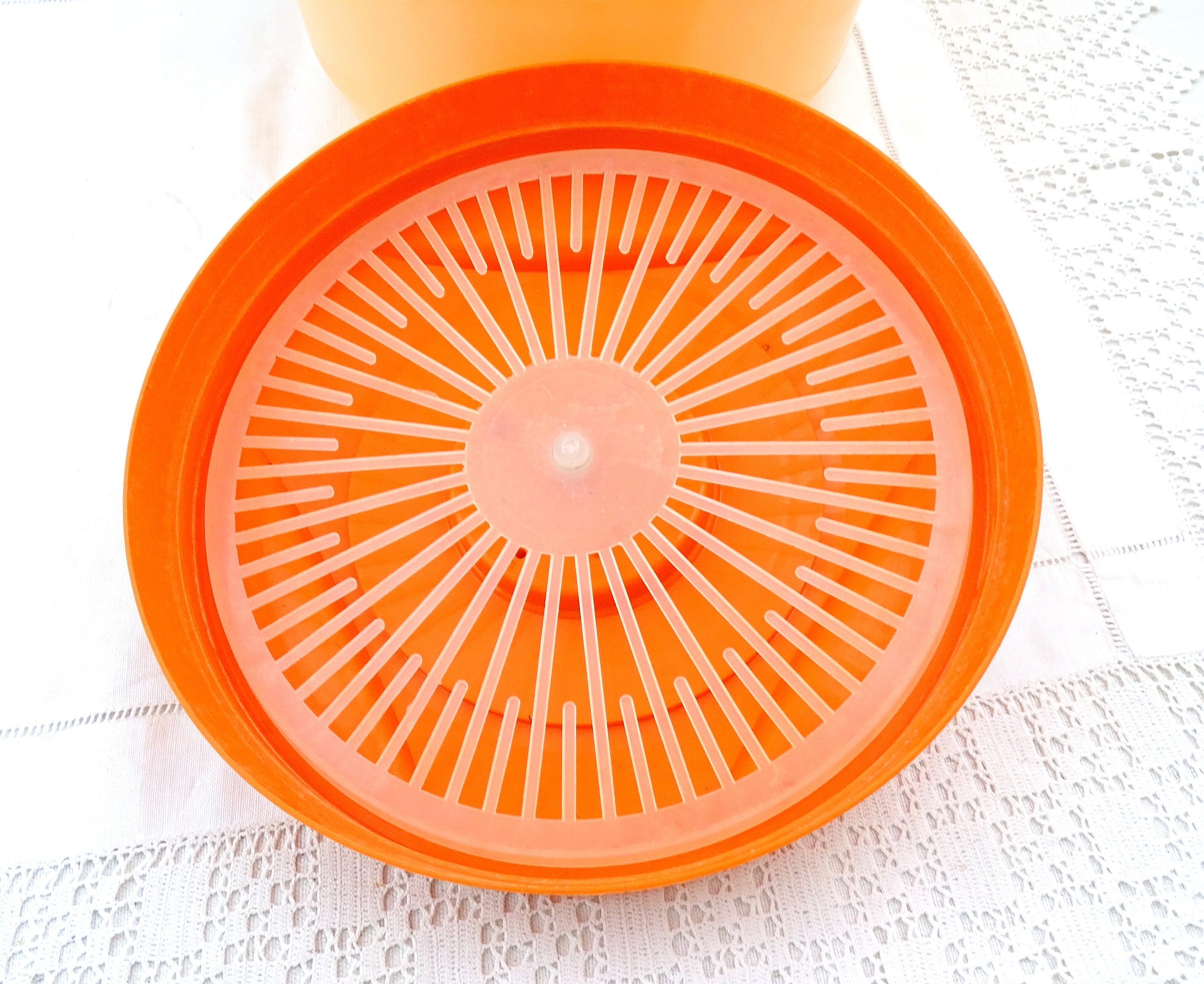 Rare Vintage 80s SEB Salad Spinner Heavy Orange Glass Made in France Luxury  Kitchen Tools 28.5' Round 