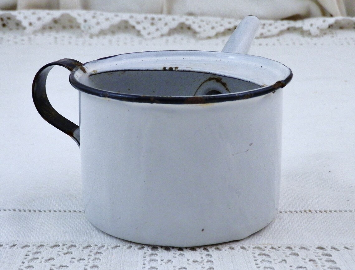 French Antique White Enamelware Cup With Spout and Handle Etsy UK