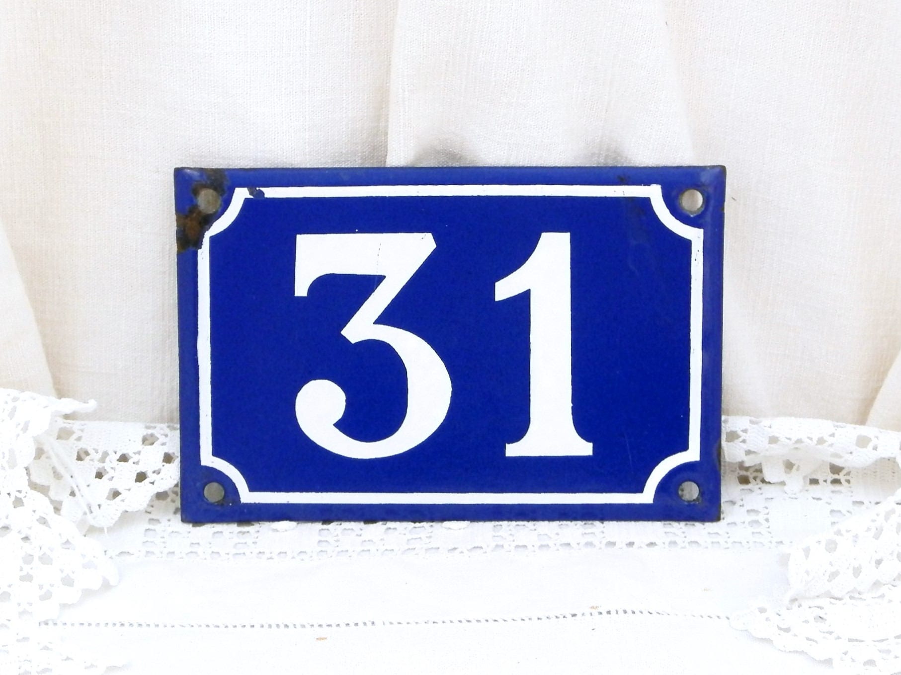 Vintage Traditional French Porcelain House Number Plate Number 31 in