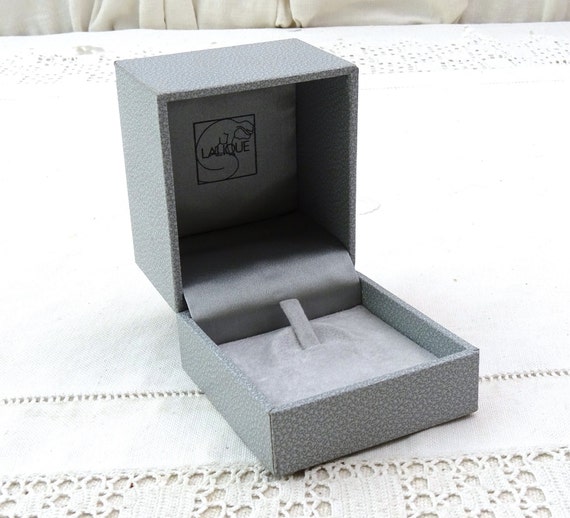 Vintage French Empty Lalique Jewelry Presentation Case in Gray Textured Covered Wooden Box, Retro Pendant Gift for Her Box, Special Occasion