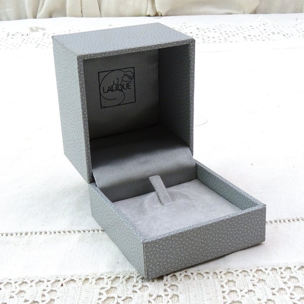 Vintage French Empty Lalique Jewelry Presentation Case in Gray Textured Covered Wooden Box, Retro Pendant Gift for Her Box, Special Occasion