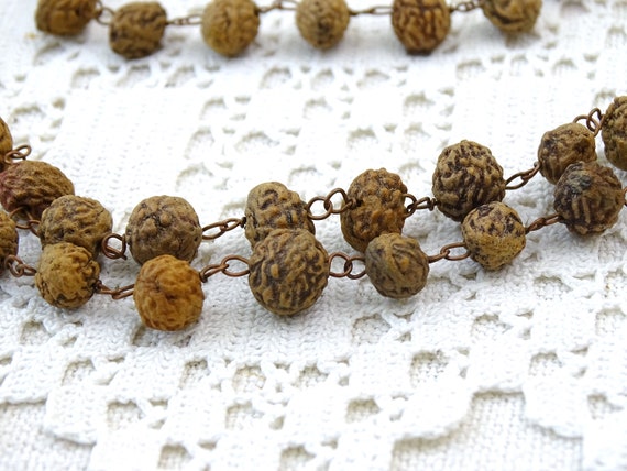 Long Vintage Natural Bhadraksha Seed Linked Bead … - image 3