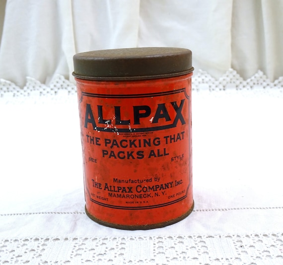 Vintage Allpax Red Metal Tin for Gaskets from the USA, Retro Collectible Boxes from America, Man Cave Industrial Mechanical Interior Decor