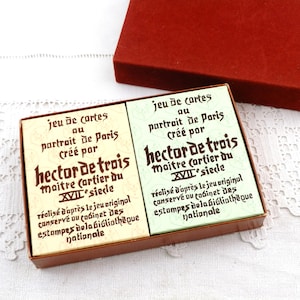 Set di 2 confezioni in scatola vintage francese di mazzi di carte da gioco riprodotte da Hector de Trois, gioco di carte retrò dalla Francia