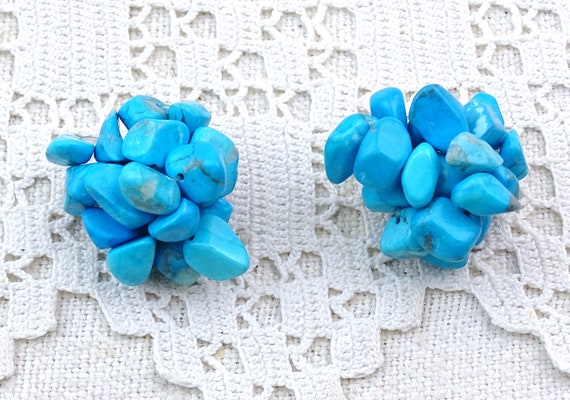Vintage 1960s Clip on Earrings Imitation Turquois… - image 2