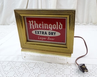 vintage Mid Century Rheingold EXTRA DRY Lager Beer Cash Panneau en verre éclairé électrifié des États-Unis, Rétro années 1950 Barware Publicité Or Rouge