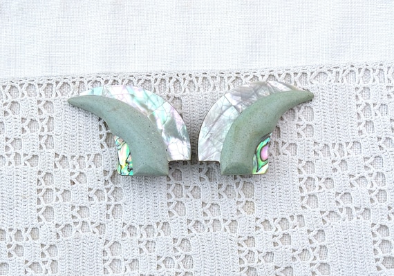 Vintage 1980s Mother of Pearl Shell Clip On Earrings, Retro Hollywood Regency 80s Dynasty Series Bling Fashion Accessory from Paris France
