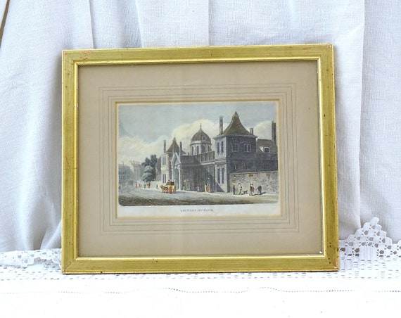Antique Framed Colored Print of British Museum and Street Scene London England c1810 Beauties of England and Wales, Retro 19th C Picture