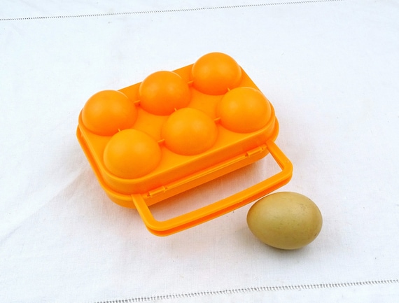 Vintage French Orange Reusable Plastic Egg Box, Retro Shopping Market Accessory from France, Mid Century Kitchen Decor, Eco Friendly