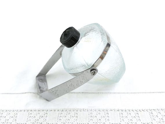 Vintage French Pivoting Wall Mounted Soap Dispenser White Metal with Glass, Retro Swivel Liquid Soap Holder France Old Style Bathroom