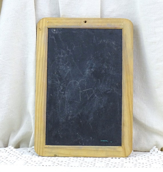 Vintage French Primary School Child's Writing Slate with Wooden Frame, Retro Kids Chalkboard from France, Small Wall Hanging Black Board