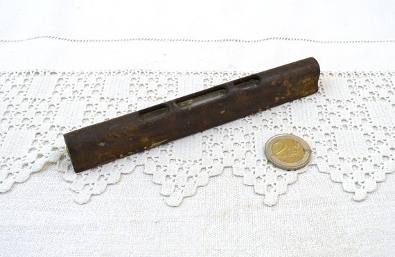 Small Pocket Antique French Spirit Level with Textured Iron Cover, Vintage Industrial Home Decor from France,  Old Style Builder Accessory