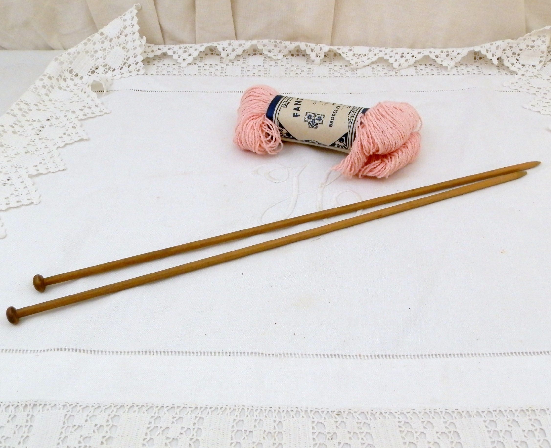 Vintage Extra Long Wooden Knitting Needles 42 cm / 16.53 in From France