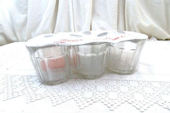 Unused Vintage French Pack of 6 500 Grams Glass Jam Jars by Arc with 1 Plastic Storage Lid, Retro Glassware France, Old Style Marmalade