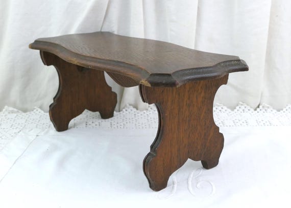 Antique French Oak Wood Foot Stool, Small Vintage Wooden Prayer Bench from France, Retro Old Style Country Farmhouse Cottage Home Decor