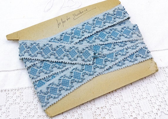 3 Meter / 3.28 Yards Long by 4 cm / 1.57" Wide Vintage French 1930 Pale blue Woven Decorative Trim, Retro Haberdashery France, Upholstery