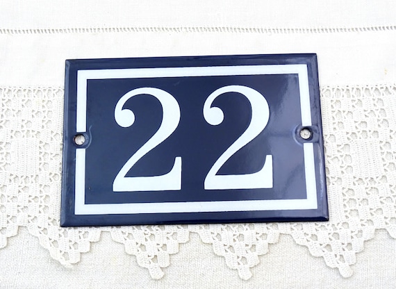 French Antique Porcelain Enamel Metal House Sign Blue and White Number 22, Enamelware Street Home Traditional Address Sign, Home Plaque