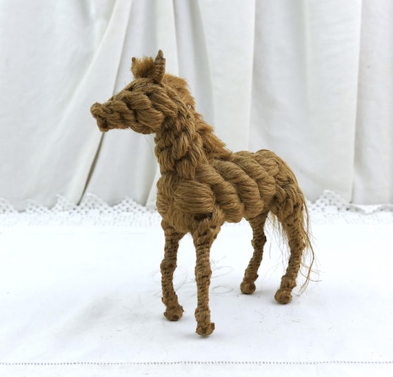 Vintage Mid Century Danish Woven Rope Horse Designed by Kay Bojesen Jorgen Bloch, Retro 1960s Braided Equine Figurine from Denmark