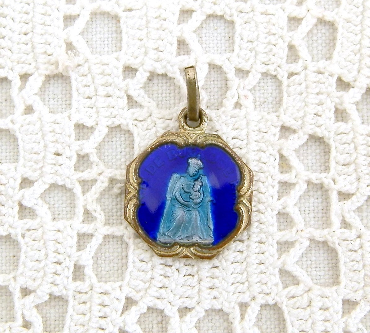 Small Vintage French Silver Plated Religious Medal Notre Dame de ...