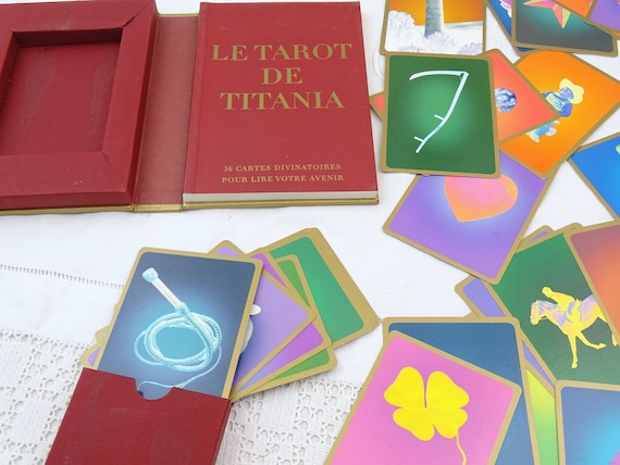 Vintage French Box Set of Tarot Card and Book Tarot deTitania, Rare Fortune Telling Accessory from France, Divinations Card Deck