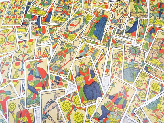 Reproduction Pack of Divination Tarot de Marseille Cards from 1761 by Nicos Conver Editions Fabbri, Tarotology Fortune Telling Cards France