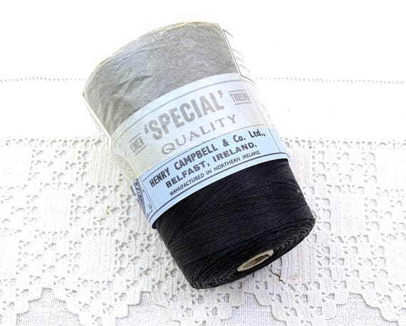 Large Vintage Henry Campbell Spool of Black Linen Yarn 532 made in Northern Ireland 280 grams, Retro Natural Thread from Ireland
