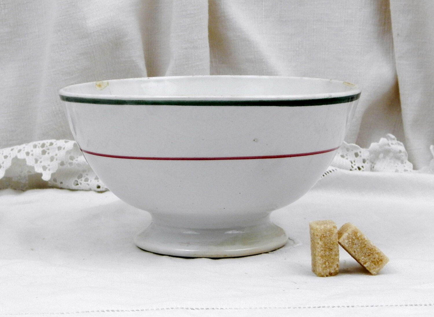 Large Antique French Ceramic Hand Painted Café au Lait Coffee Bowl