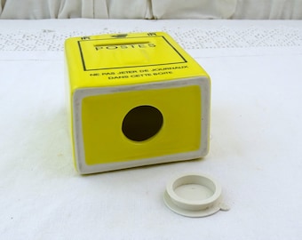 明るい黄色のヴィンテージ フランス製陶器製郵便ポスト貯金箱（La
