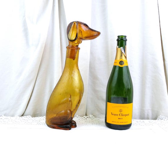 Vintage Italien Barsottini Style Mid Century 1960s Dog Shaped Brown Glass Bottle, Retro 60s Dachshund Dog Decanter, Collectable Canine