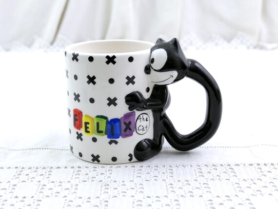Vintage Authentic Merchandising Felix the Cat Mug 2004 In Good Condition, Retro Collectible Black and White Cat Pottery Cup