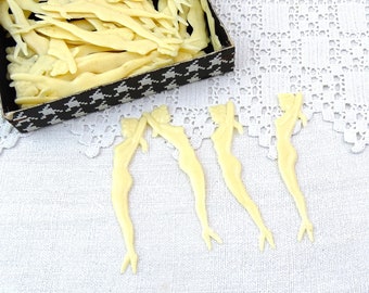 Vintage Set of 4 Midcentury Modern Pin Up Cocktail Sticks in Off White Plastic, 1960s Drinks Party Stirring Accessory, MCM Burlesque Gift