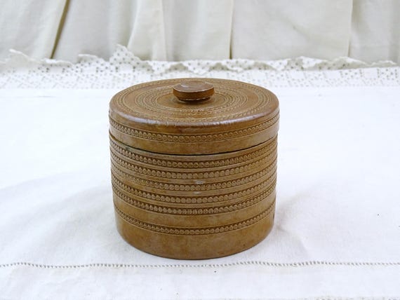 Vintage French Stoneware Round Salt Pot with Lid, Retro Traditional Pottery Container for Kitchen Ingredients, Country Canister from France