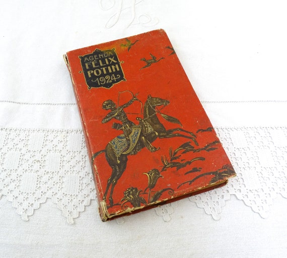 Vintage French Felix Potin Red Cover Diary from 1924 with Daily Calendar Reciepes and Old Style Advertizing, Retro Cooking from France