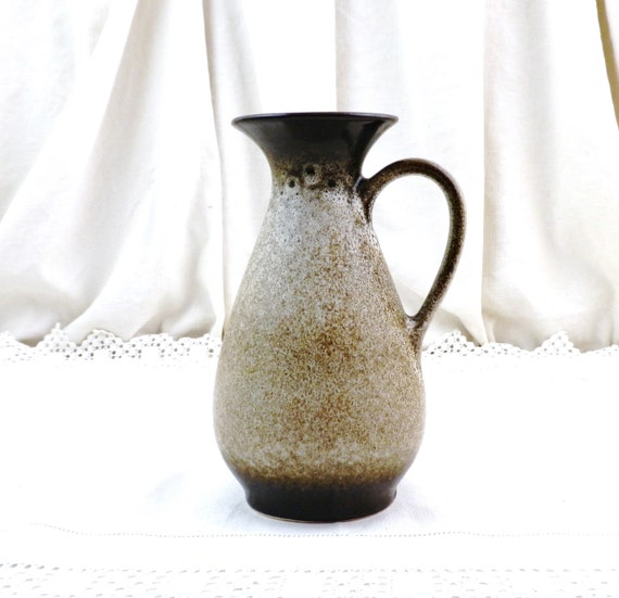 Vintage Steuler 714 / 20 Ceramic Vase with Brown Mottled Glaze, Mid Century West German Pottery Pitcher Jug Vase, 1960s 1970s Home Decor