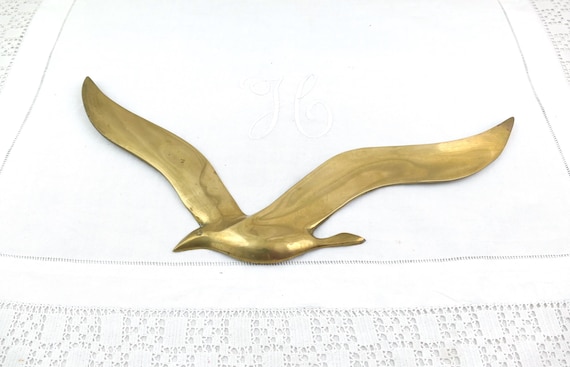 Large Vintage Brass Flying Bird Wall Decor, Mid Century Modern Seagull Sculpture, 1970s Brass Wall Hanging, Bird Lover Gift Coastal Art
