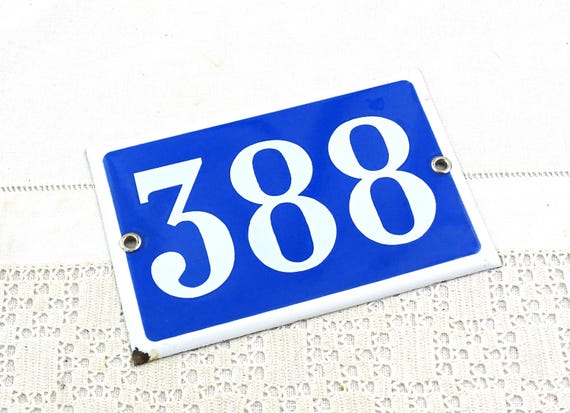 Vintage French Porcelain Enameled Metal House Sign in Blue and White Number 388, Enamelware Street Home France, Traditional Address Sign