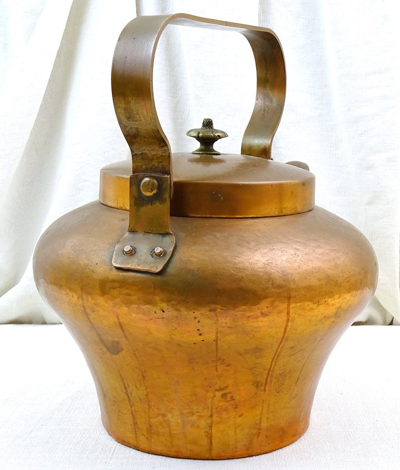 Large Antique French Copper Kettle With Swan Neck Spout Lined Etsy