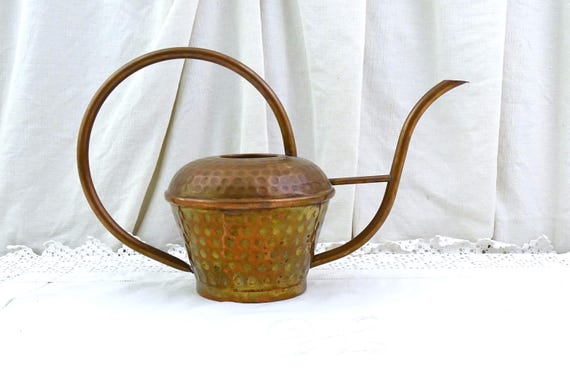 Vintage French Copper Metal House Plant Watering Can, Vintage Rustic Country Plant Care Water Dispenser from France, Interior Greenery Item