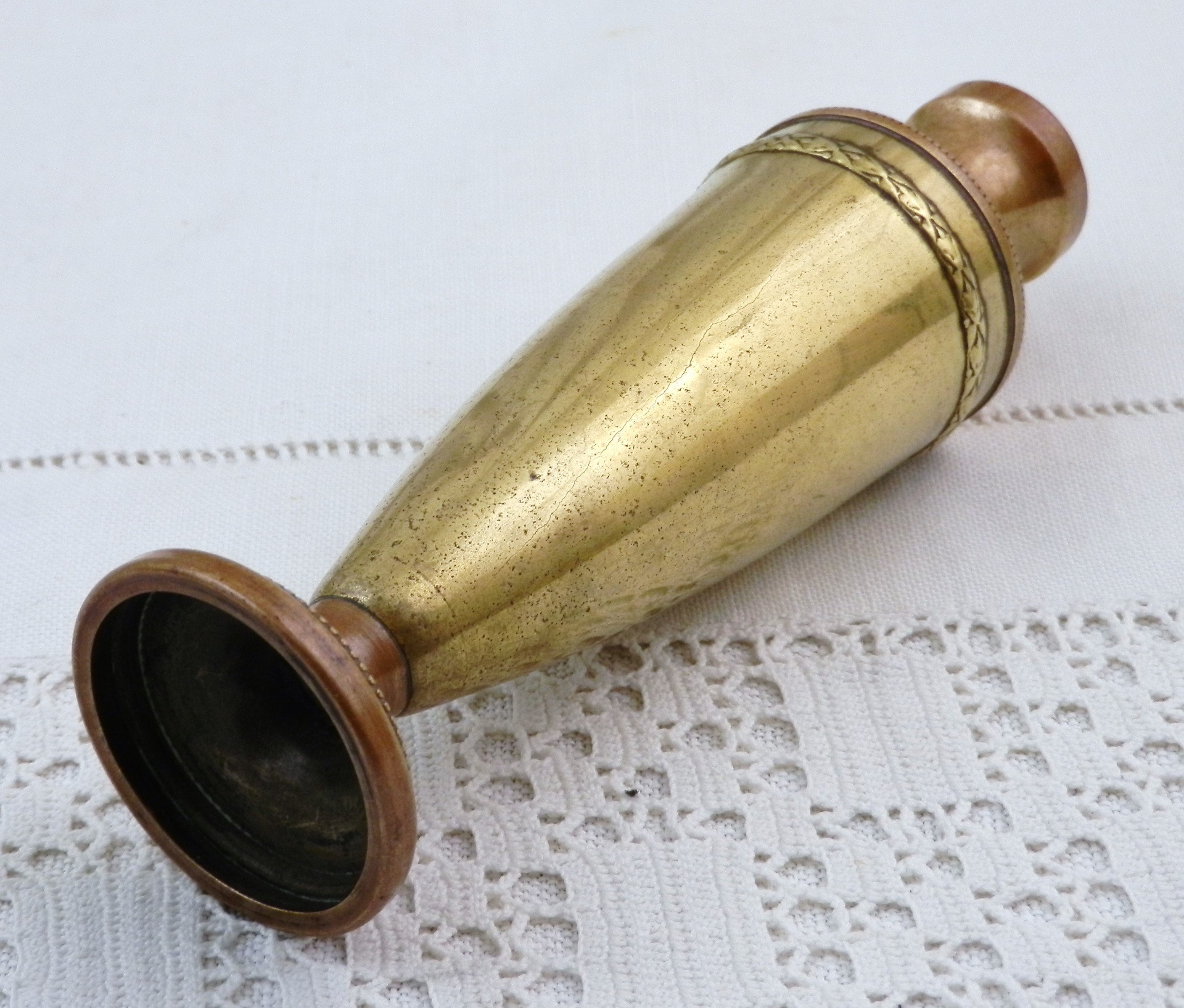 Small Antique Brass and Copper Vase Single Flower Vase, Retro Tiny Bud