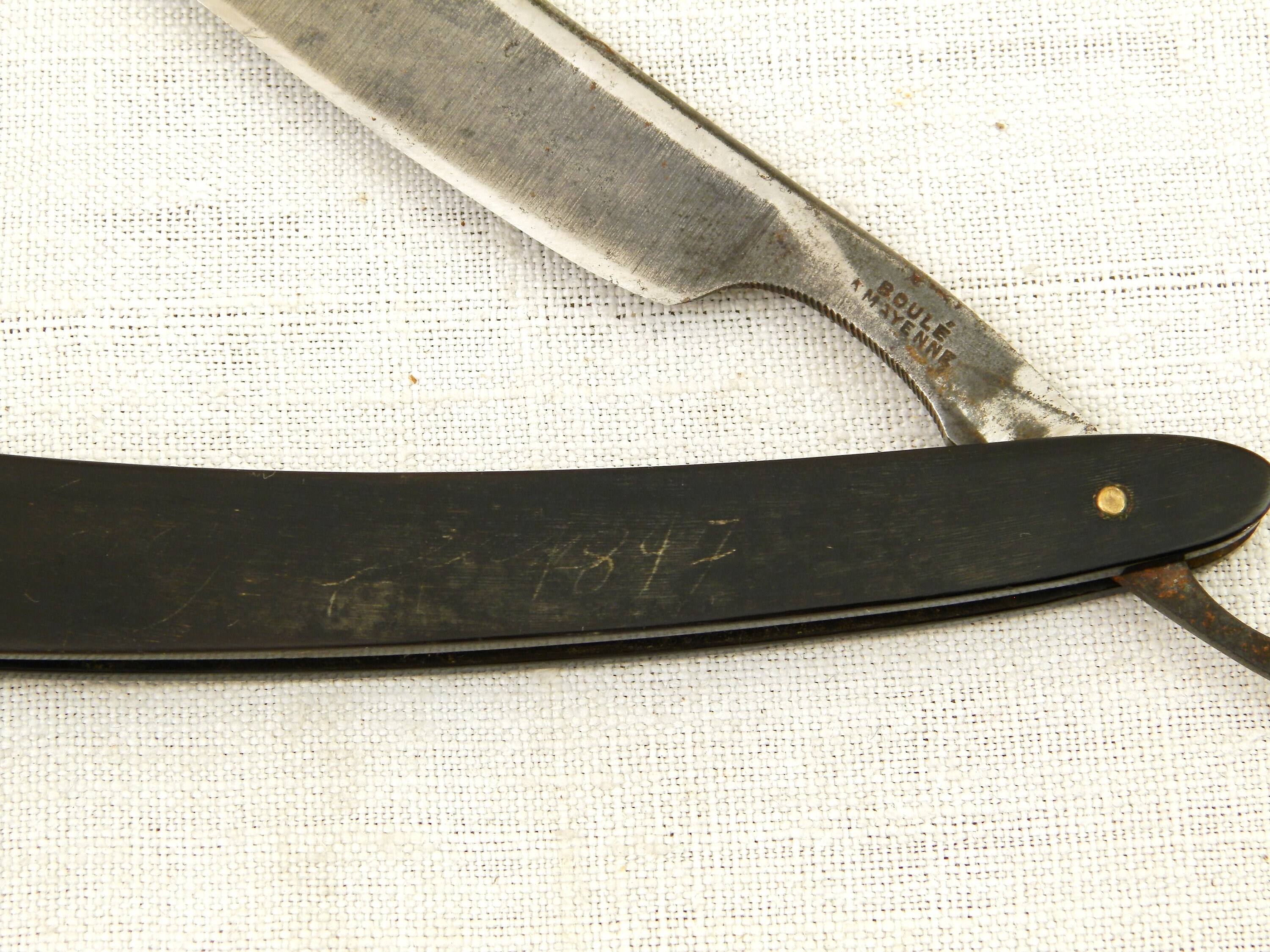 Antique French 19th Century Wooden Boxed Cut Throat Straight Razor on ...