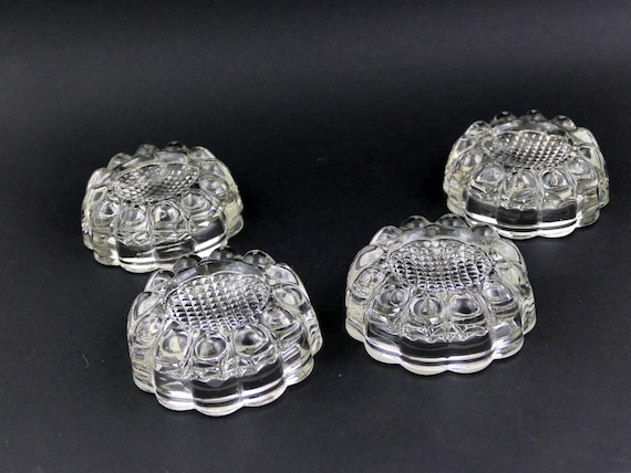 Antique French Clear Glass Round Furniture Feet Pads, Retro Set of 4 Glassware Carpet Protectors from France, Traditional Leg Coasters