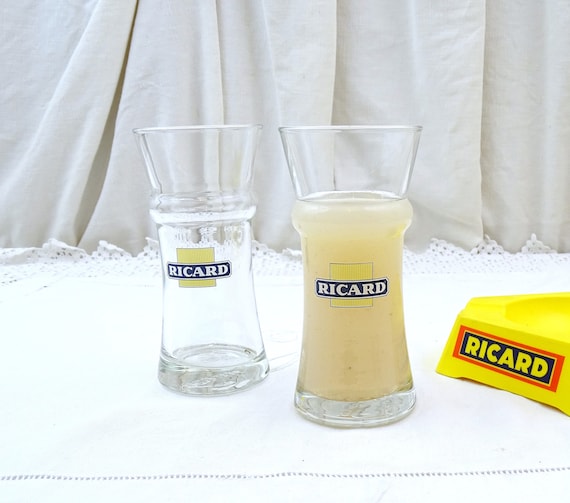 2 Vintage French Ricard Clear Glass Tumblers Designed by Olivier Gagnere, Retro Glassware for Aperitif Drinks, Cote d'Azur Barware France