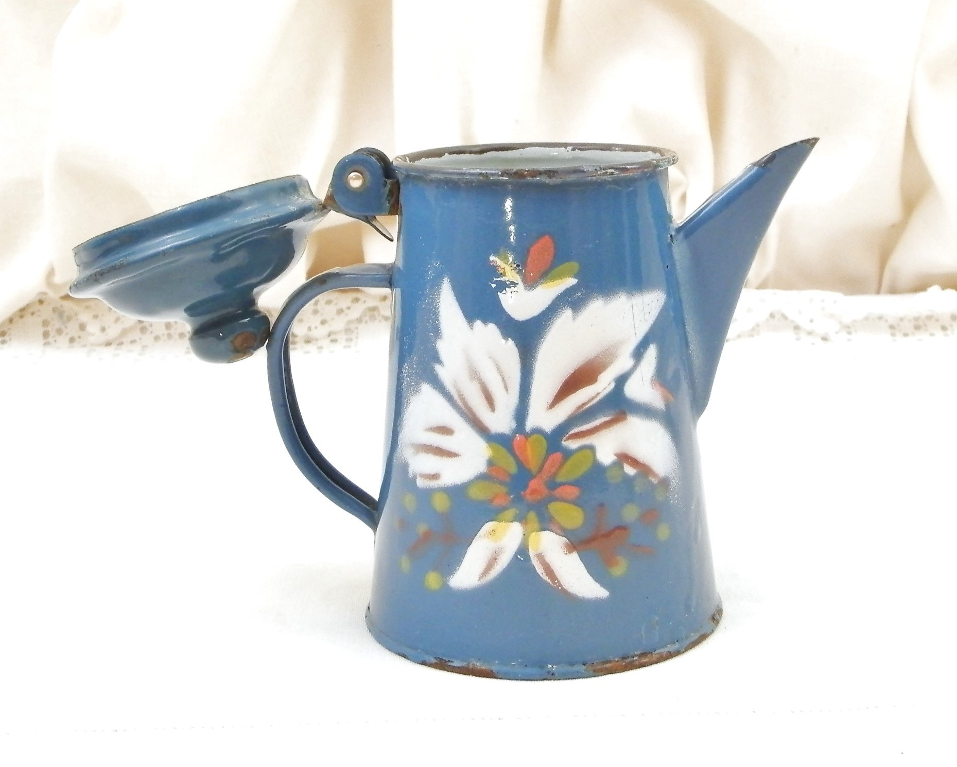 Vintage French Enamelware Coffee Pot - Blue and White – House of